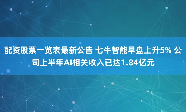 配资股票一览表最新公告 七牛智能早盘上升5% 公司上半年AI相关收入已达1.84亿元